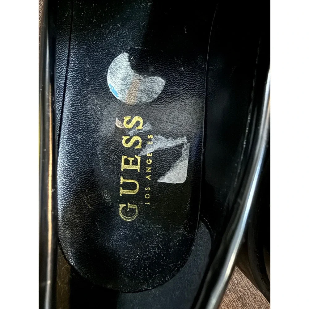Guess Platform Lug Sole Loafers 7.5 Black Gold Chain Chunky Slip On Shoes retro